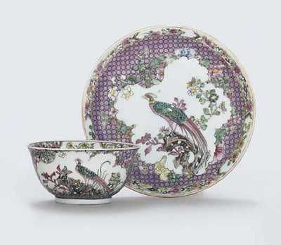 YONGZHENG (1723-35) A FAMILLE ROSE EGGSHELL TEABOWL AND SAUCER